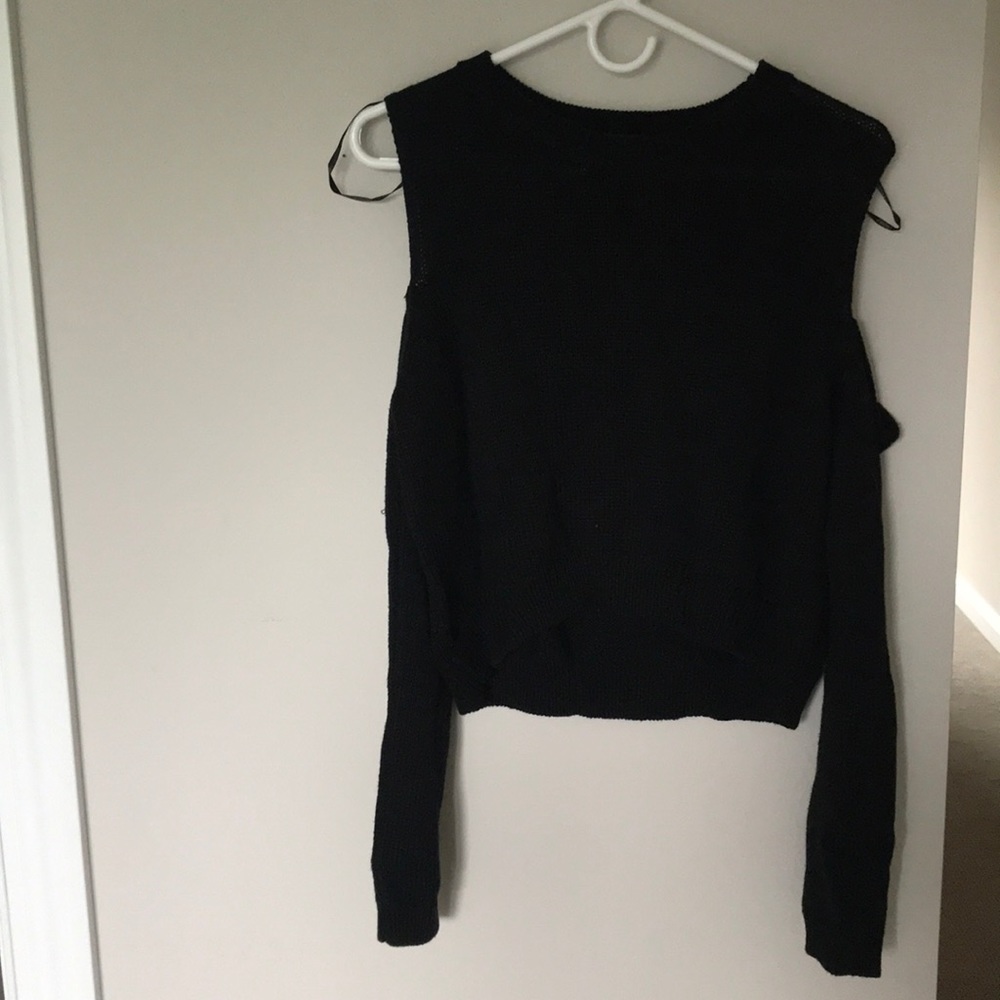Forever21 Black sweater with open shoulder style.